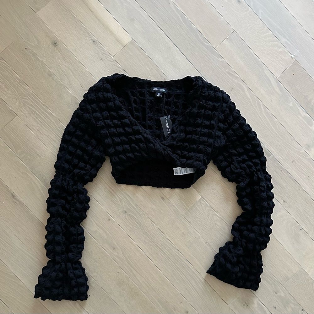 plt black wrap bubble crop top